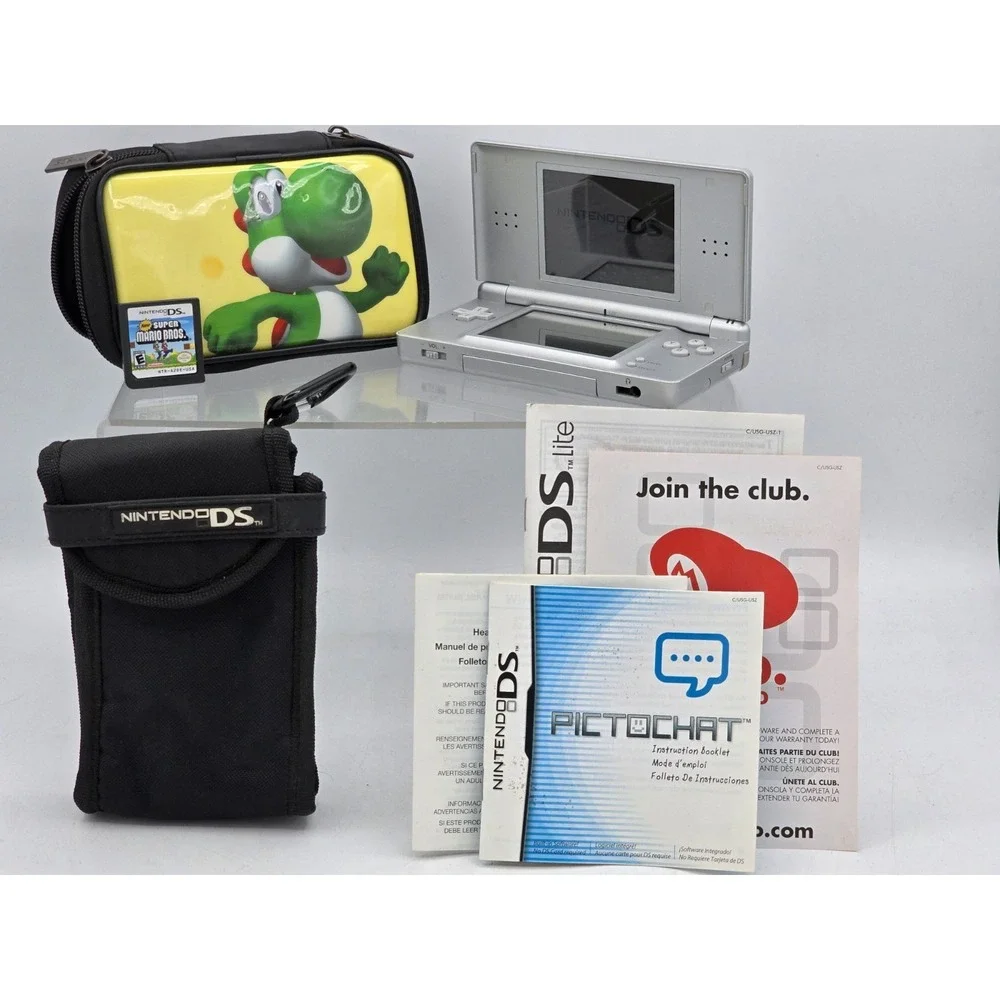 Nintendo DS Lite‎ Silver Bundle TESTED | USA Seller - NO CHARGER - W/ Mario Game